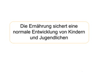 Die Ernährung sichert eine normale Entwicklung von Kindern und Jugendlichen 