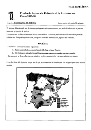 PAU Geografía Extremadura Septiembre (Fase específica) 09/10
