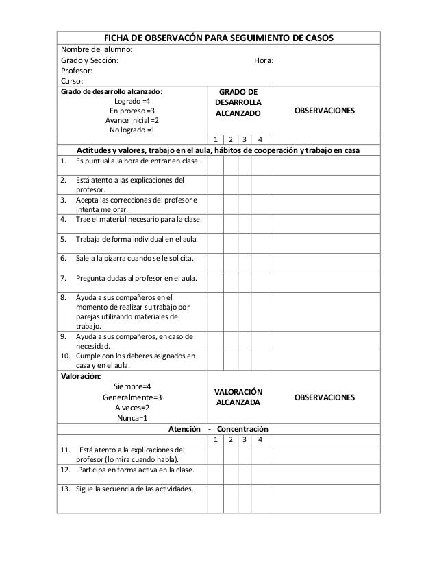 Pauta de observación de aula alumno.