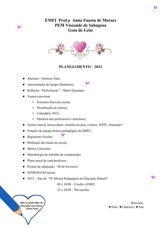 Pauta planejamento 2012
