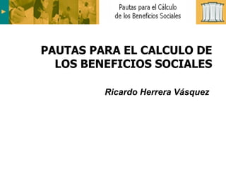 PAUTAS PARA EL CALCULO DE LOS BENEFICIOS SOCIALES Ricardo Herrera Vásquez 