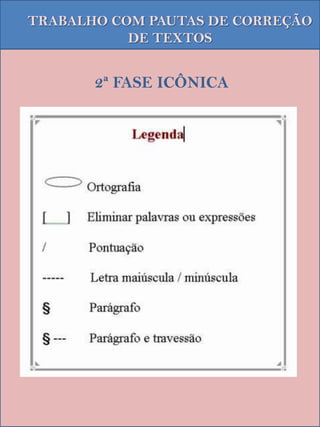 TRABALHO COM PAUTAS DE CORREÇÃO
           DE TEXTOS


       2ª FASE ICÔNICA
 