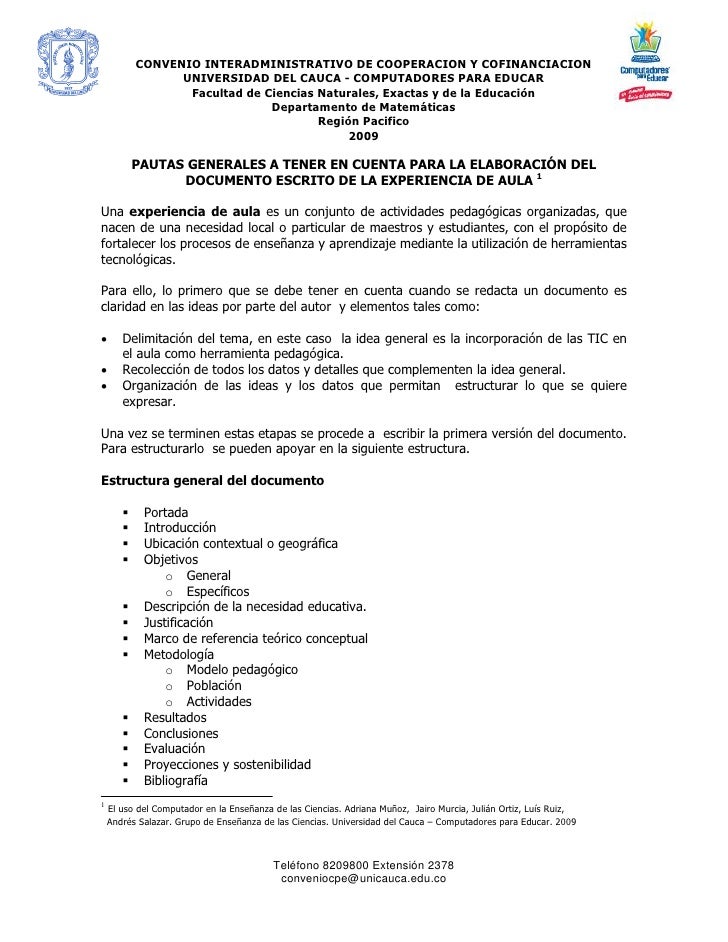 Pautas Generales A Tener En Cuenta Para La Elaboracion Del Documento