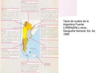 Tipos de suelos de la
Argentina Fuente
LORENZINI y otros.
Geografía General. Ed. Az.
1999
 
