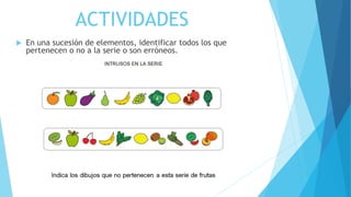 ACTIVIDADES
 En una sucesión de elementos, identificar todos los que
pertenecen o no a la serie o son erróneos.
 