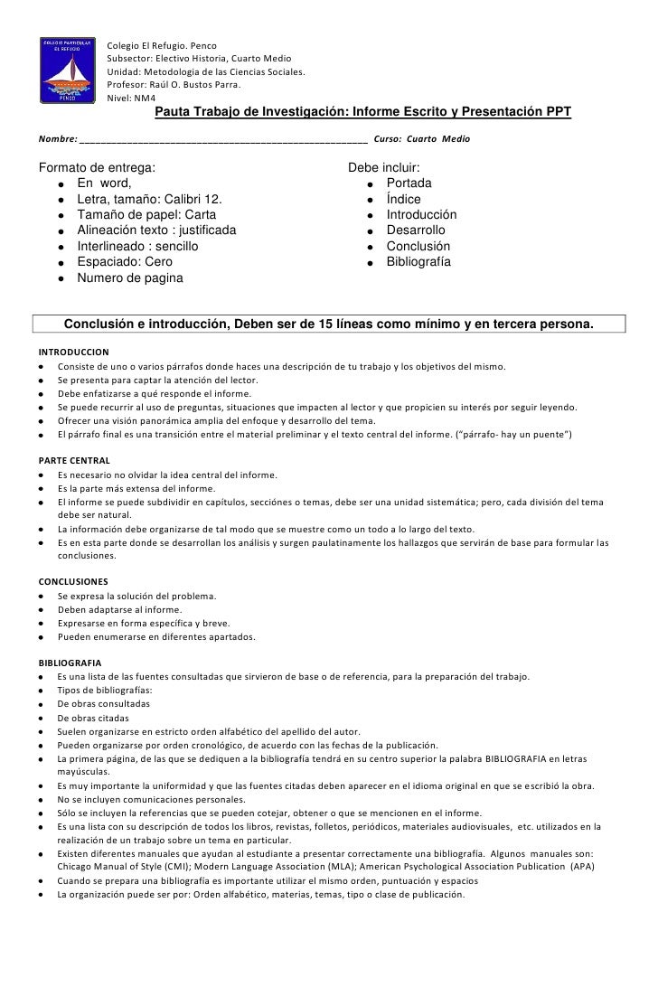 Pauta Trabajo De Investigacion Historia Educ Media Docx