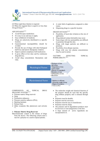 A Review on Topical Drug Delivery System Patches | PDF