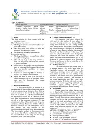 A Review on Topical Drug Delivery System Patches | PDF