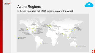 Azure Regions
 Azure operates out of 32 regions around the world
 
