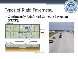 Types of Rigid Pavement.
• Continuously Reinforced Concrete Pavement
(CRCP);
 