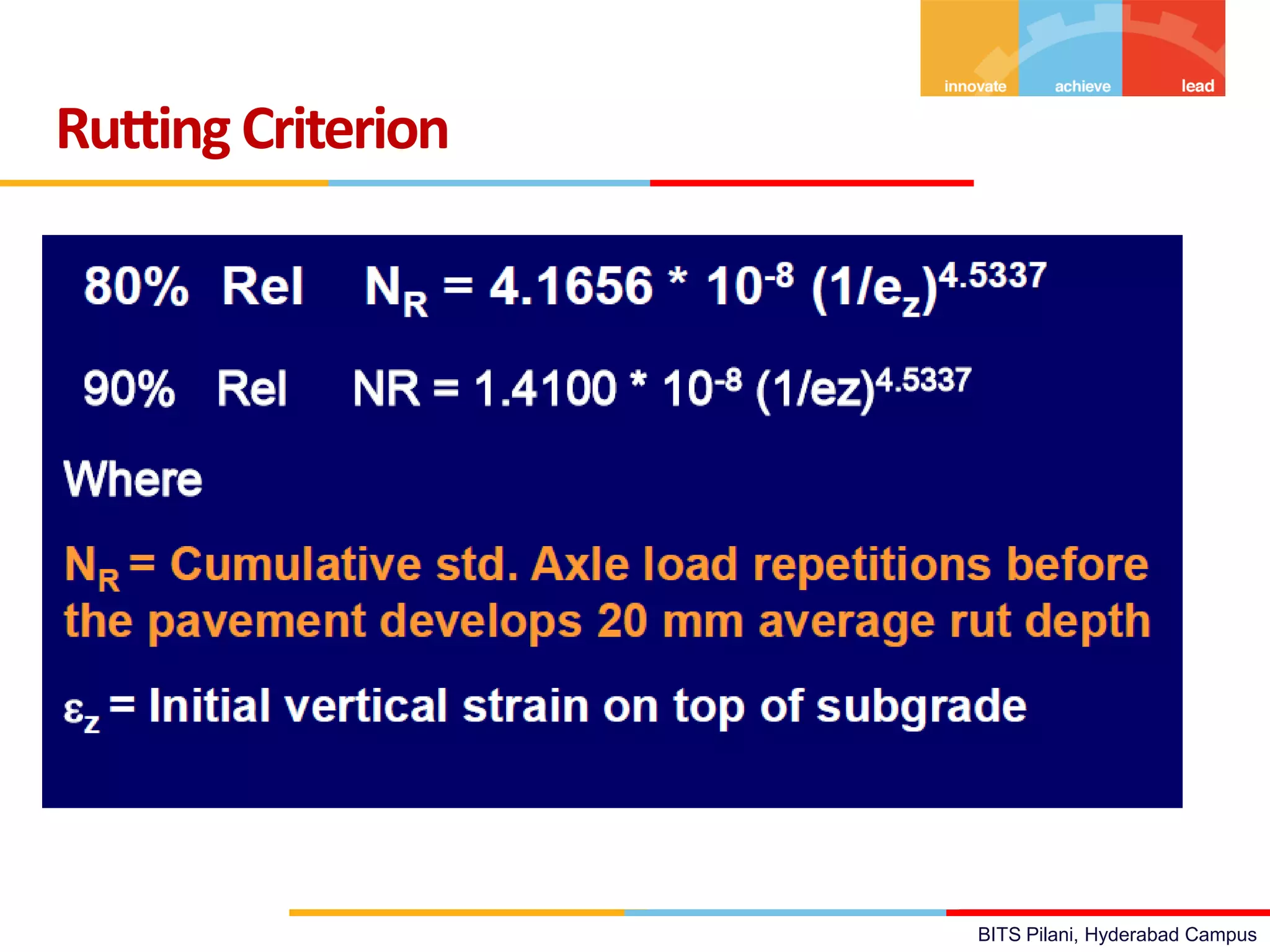 BITS Pilani, Hyderabad Campus
Rutting Criterion
 