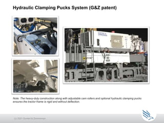Hydraulic Clamping Pucks System (G&Z patent)
Note: The heavy-duty construction along with adjustable cam rollers and optional hydraulic clamping pucks
ensures the tractor frame is rigid and without deflection.
(c) 2021 Guntert & Zimmerman
 
