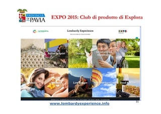 EXPO 2015: Club di prodotto di Explora 
333111 www.lombardyexperience.info 
 