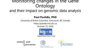 Monitoring changes in the Gene
Ontology
and their impact on genomic data analysis
Paul Pavlidis, PhD
University of British Columbia, Vancouver, BC Canada
https://pavlab.msl.ubc.ca
October 25, 2018
GigaScience Prize Track
 