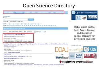 Open Science Directory
Global search tool for
Open Access Journals
and journals in
special programs for
developing countries
 