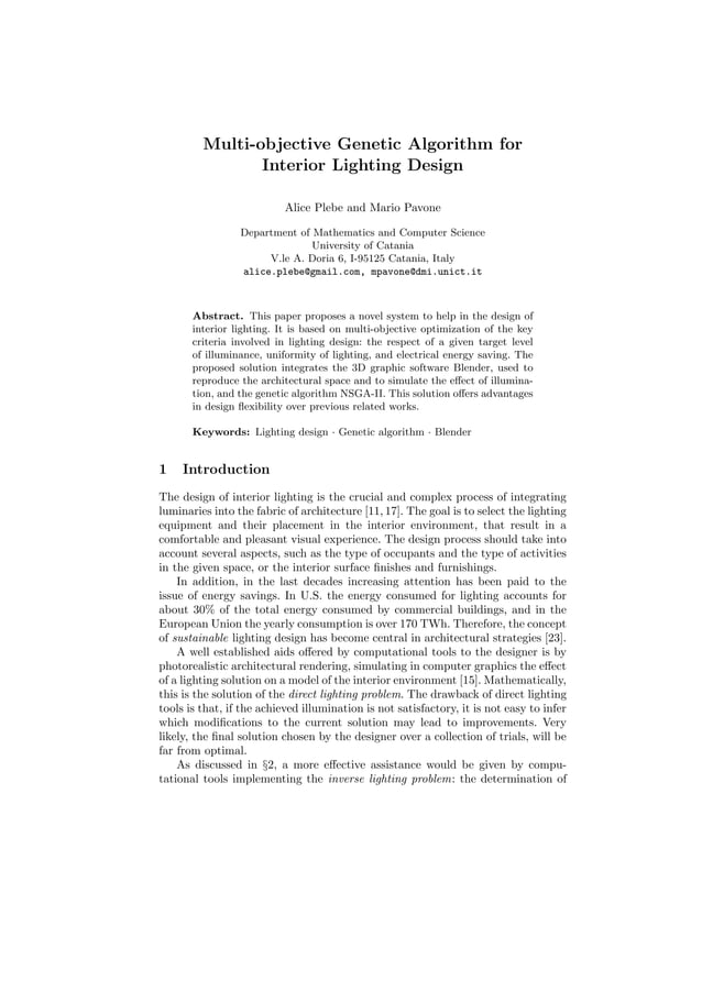 Multi-objective Genetic Algorithm for Interior Lighting Design | PDF
