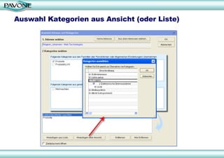 Auswahl Kategorien aus Ansicht (oder Liste) 