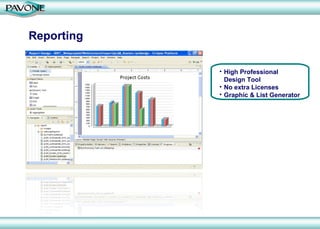Reporting

            • High Professional
              Design Tool
            • No extra Licenses
            • Graphic & List Generator
 