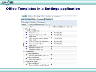 Office Templates in a Settings application
 