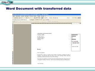 Word Document with transferred data
 