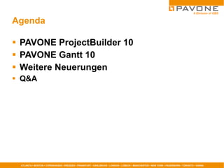 Agenda PAVONE ProjectBuilder 10 PAVONE Gantt 10 Weitere Neuerungen Q&A 
