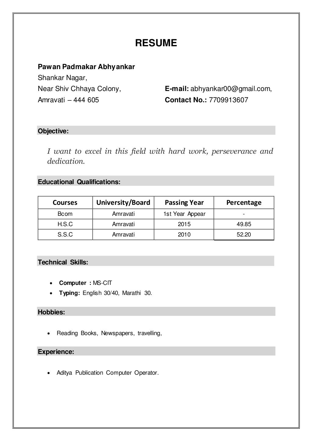 simple resume format document