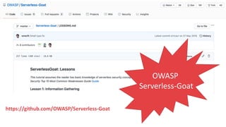 www.securing.pl
• test
OWASP
Serverless-Goat
https://github.com/OWASP/Serverless-Goat
 