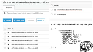 www.securing.pl
• test
$ cat compiled-cloudformation-template.json
(...)
"Environment": {
"Variables": {
"HOST_DB": "1.2.3.4",
”DB_PORT": "3306",
"USER": "db_user",
"PASS": ” (8cW:$W ",
"DB": "test_db"
}
(...)
 