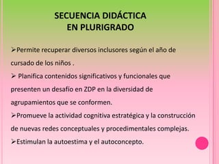 SECUENCIA DIDÁCTICA EN PLURIGRADOPermite recuperar diversos inclusores según el año de cursado de los niños .