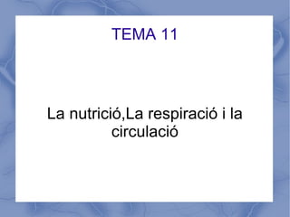 TEMA 11
La nutrició,La respiració i la
circulació
 