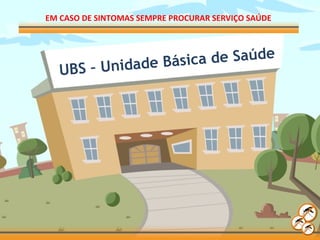 UBS – Unidade Básica de Saúde
EM CASO DE SINTOMAS SEMPRE PROCURAR SERVIÇO SAÚDE
 