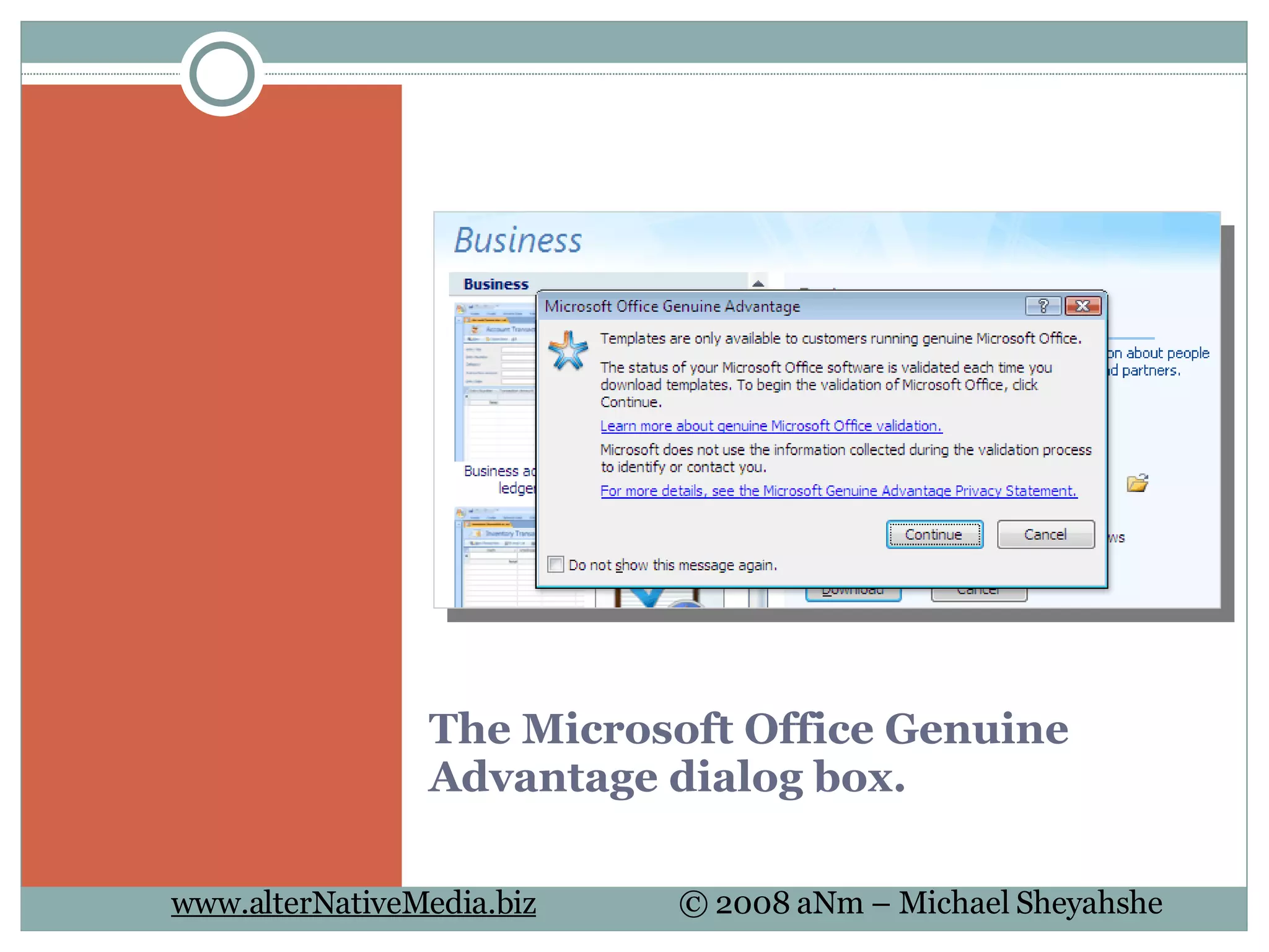 The Microsoft Office Genuine Advantage dialog box. 