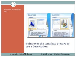 Point over the template picture to see a description. More info on template info… 
