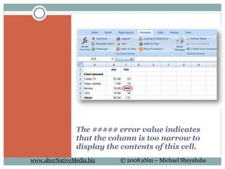The ##### error value indicates that the column is too narrow to display the contents of this cell. 