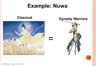 Classical
=
PAX East, Apr. 13, 2014
15
Dynasty Warriors
Example: Nuwa
 