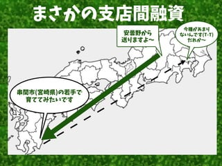 まさかの支店間融資
串間市(宮崎県)の若手で
育ててみたいです
今種があまり
ないんです(T-T)
だれか〜
安曇野から
送りますよ〜
 