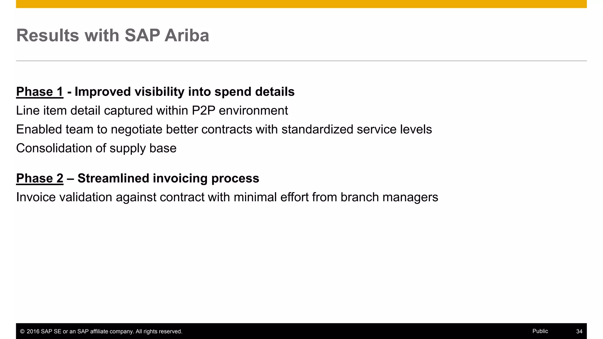 © 2016 SAP SE or an SAP affiliate company. All rights reserved. 34Public
About UPS
Founded in 1907
Corporate Headquarters: Atlanta, GA
Primary Business Units: Small Package, Supply Chain Solutions and UPS Freight
2014 Delivery Volume: 4.6 Billion packages/documents
2014 Total Revenue: $58.2 Billion
Employees: 435,000
2,915 Operating Facilities Worldwide
 