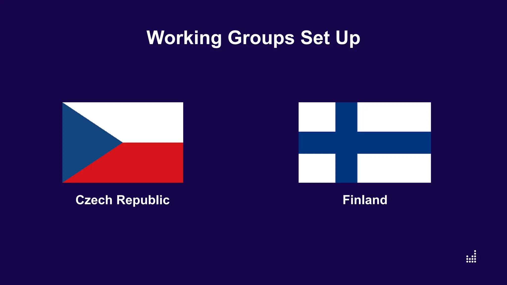 Working Groups Set Up
Czech Republic Finland
 