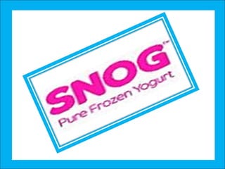 Third store under observation ------- >   SNOG.
BEFORE ENTERING:
•No boundaries (door are not present) means an open store
•Inside a big mall so less space.
•The label snog is written in white color in normal comic sans
writing style.
•Showing nothing but chemical free nature of their product

                                     ENVIRONEMENT:
                                                             •Soft music in the background
                                        •Colorful lightings arrangements on ceiling which
                                           changes time to time for attracting customers.
                                                              •Floor is white, clean an tidy.
                                          •It’s an yogurt and ice cream parlor type store ,
                                      environment is usually noisy because of its location
                                       near the food court but at Mirdiff its noisy mainly
                                                                           due to small are.
 