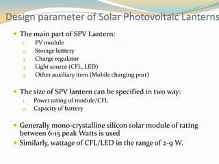 Pay back period and cost base analysis of solar PV Lantern | PPTX