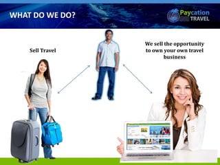 Sell Travel
We sell the opportunity
to own your own travel
business
WHAT DO WE DO?
 