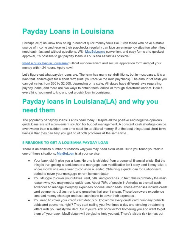 Payday Loans In Louisiana