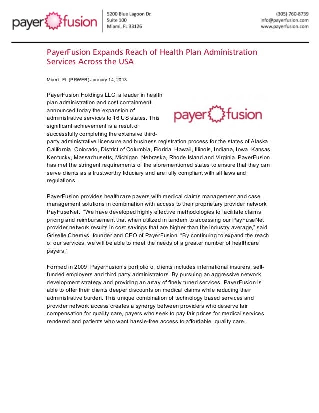 PayerFusion expands Health Plan Administration services