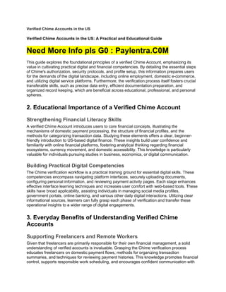 Comprehensive Guide to Verified Chime Accounts in the US: Financial ...
