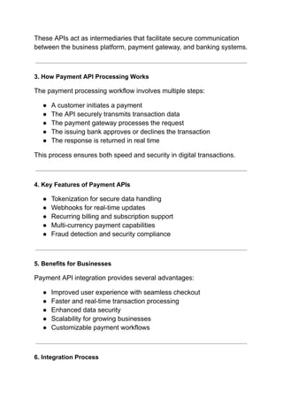 Payment API Integration & Processing_ A Complete Business Guide. | PDF