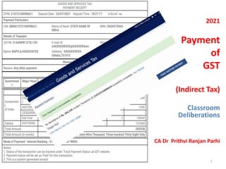 2021
Payment
of
GST
(Indirect Tax)
Classroom
Deliberations
CA Dr Prithvi Ranjan Parhi
11:20 AM © CA Dr Prithvi Ranjan Parhi 1
 