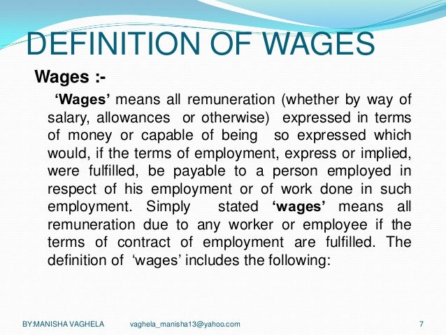 Wage Meaning Payment of wages act