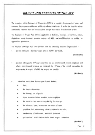 Operatives Wages Register Payment of wages act, 1936 | DOCX