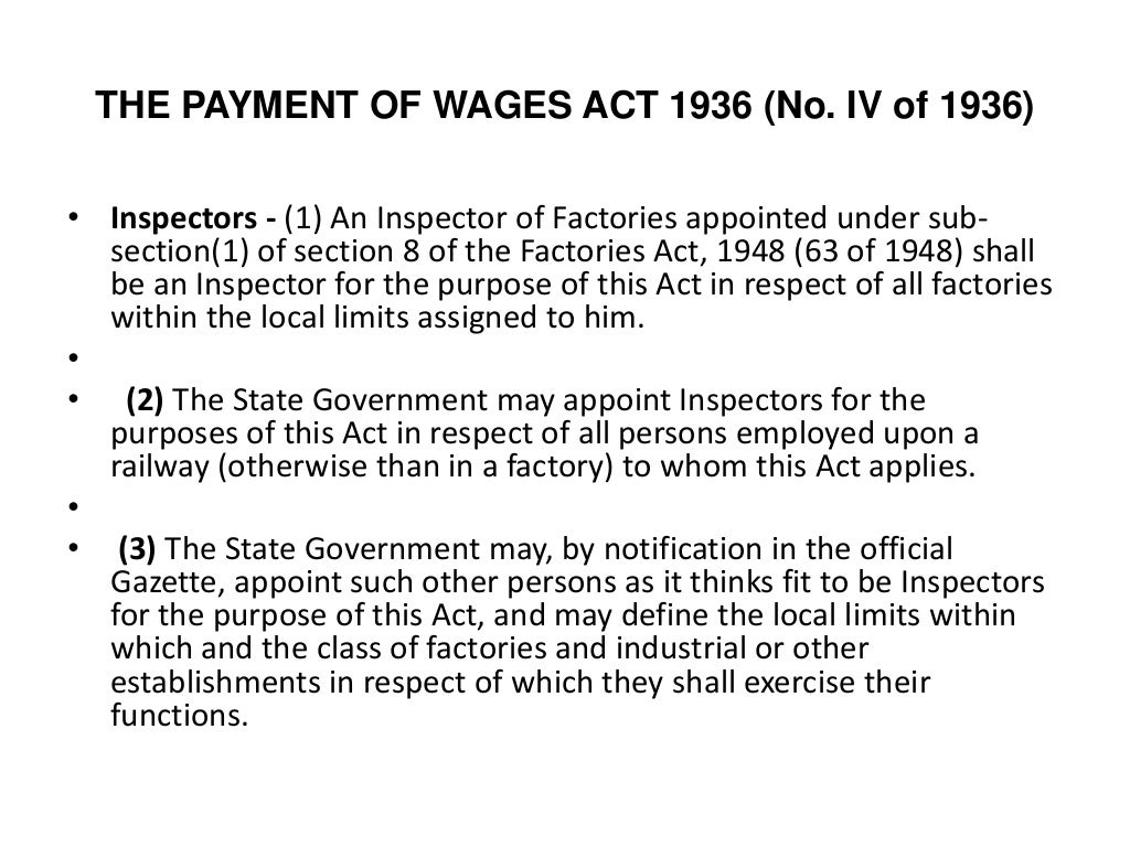 Payment of wages act 1936 (amended 2012)