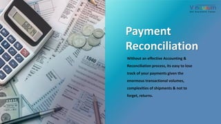 21P a g e
Without an effective Accounting &
Reconciliation process, its easy to lose
track of your payments given the
enormous transactional volumes,
complexities of shipments & not to
forget, returns.
Payment
Reconciliation
 